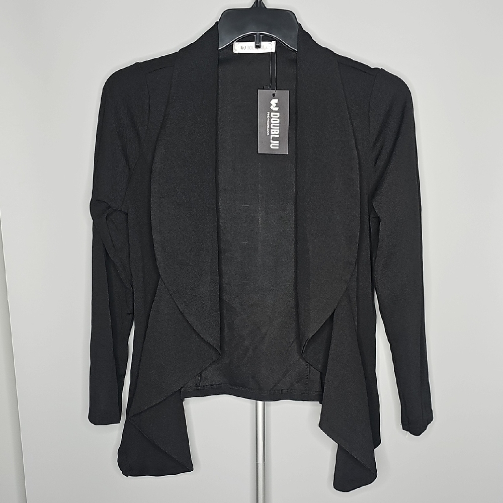 Doublju Black Cardigan Sweater with Waterfall Hem